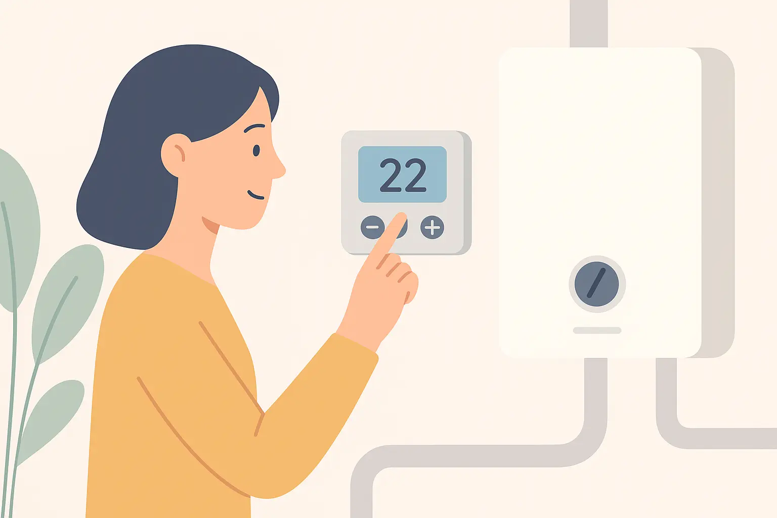 smart thermostat on wall next to boiler