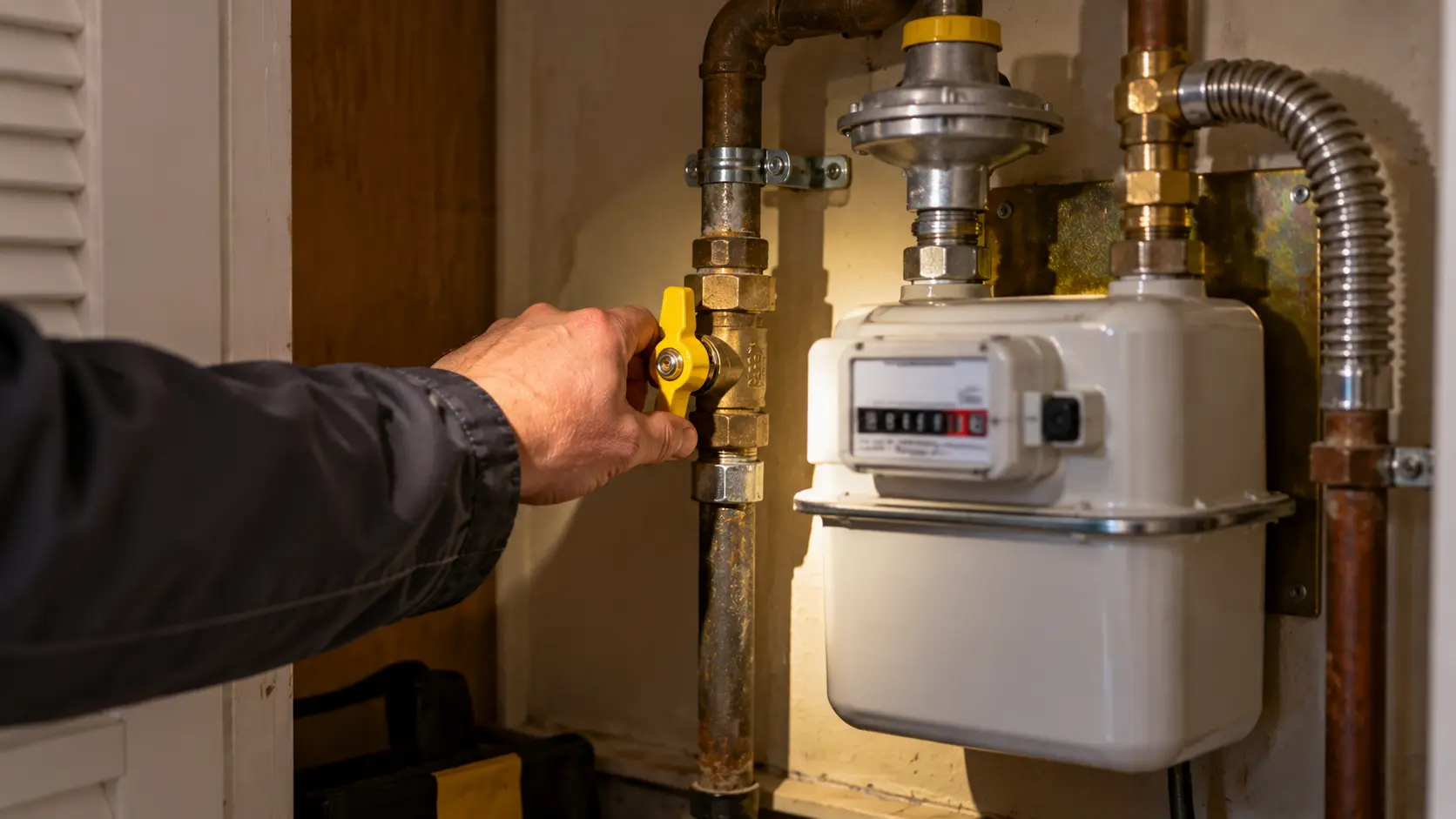 gas meter and handing turning the switch